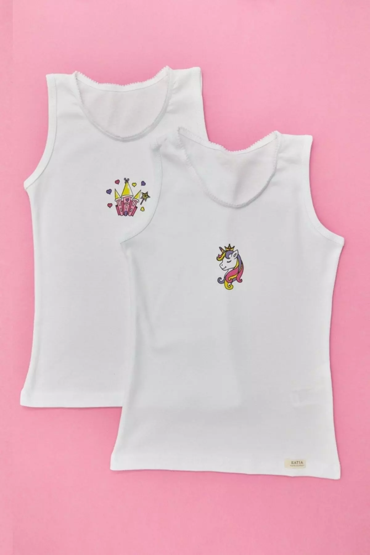2 Piece Unicorn Girl Tank Top White/White