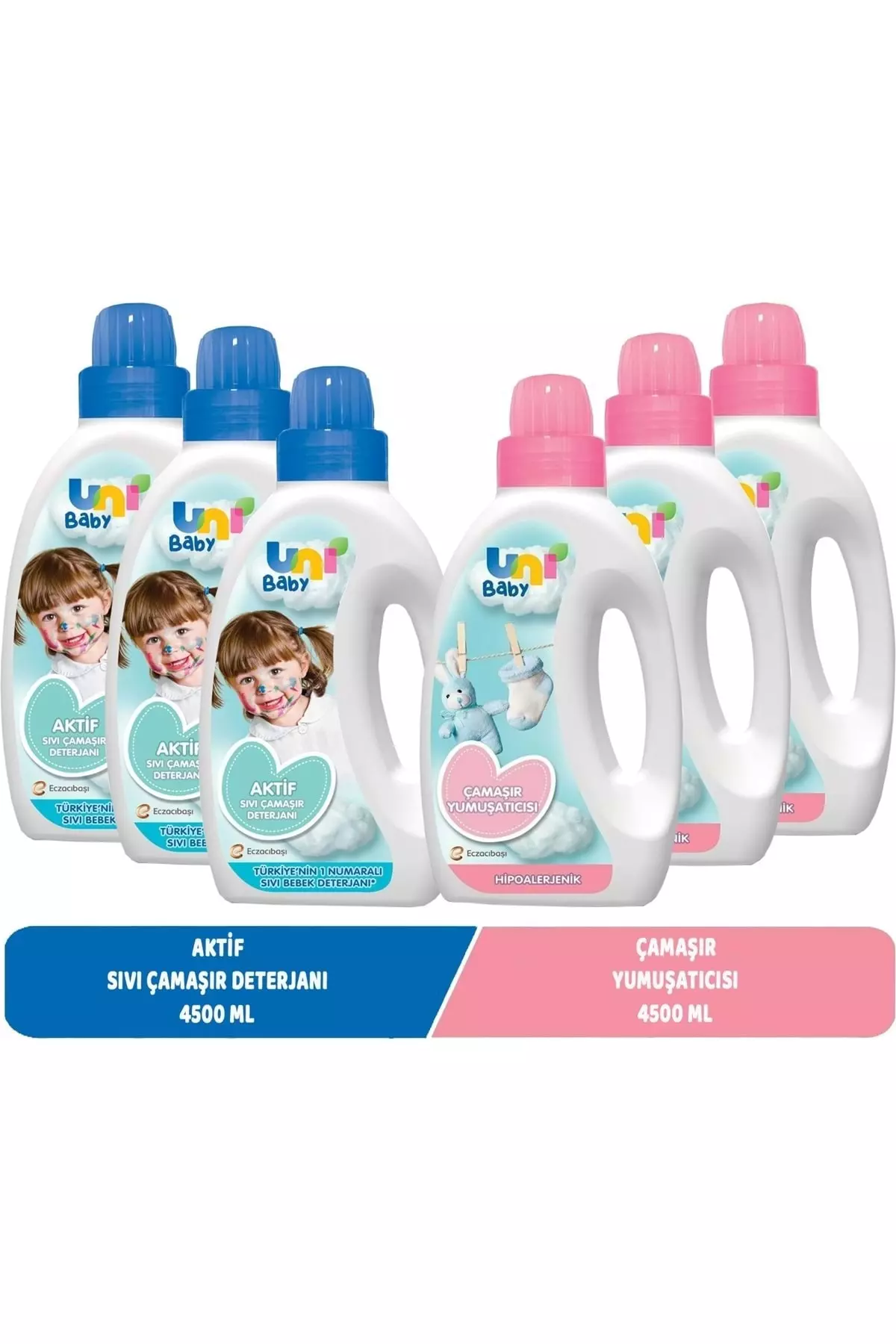 Liquid Laundry Detergent 1500 ml Active + Fabric Softener 1500 ml Sensitive Hypoallergenic Mixed 6 Piece Set