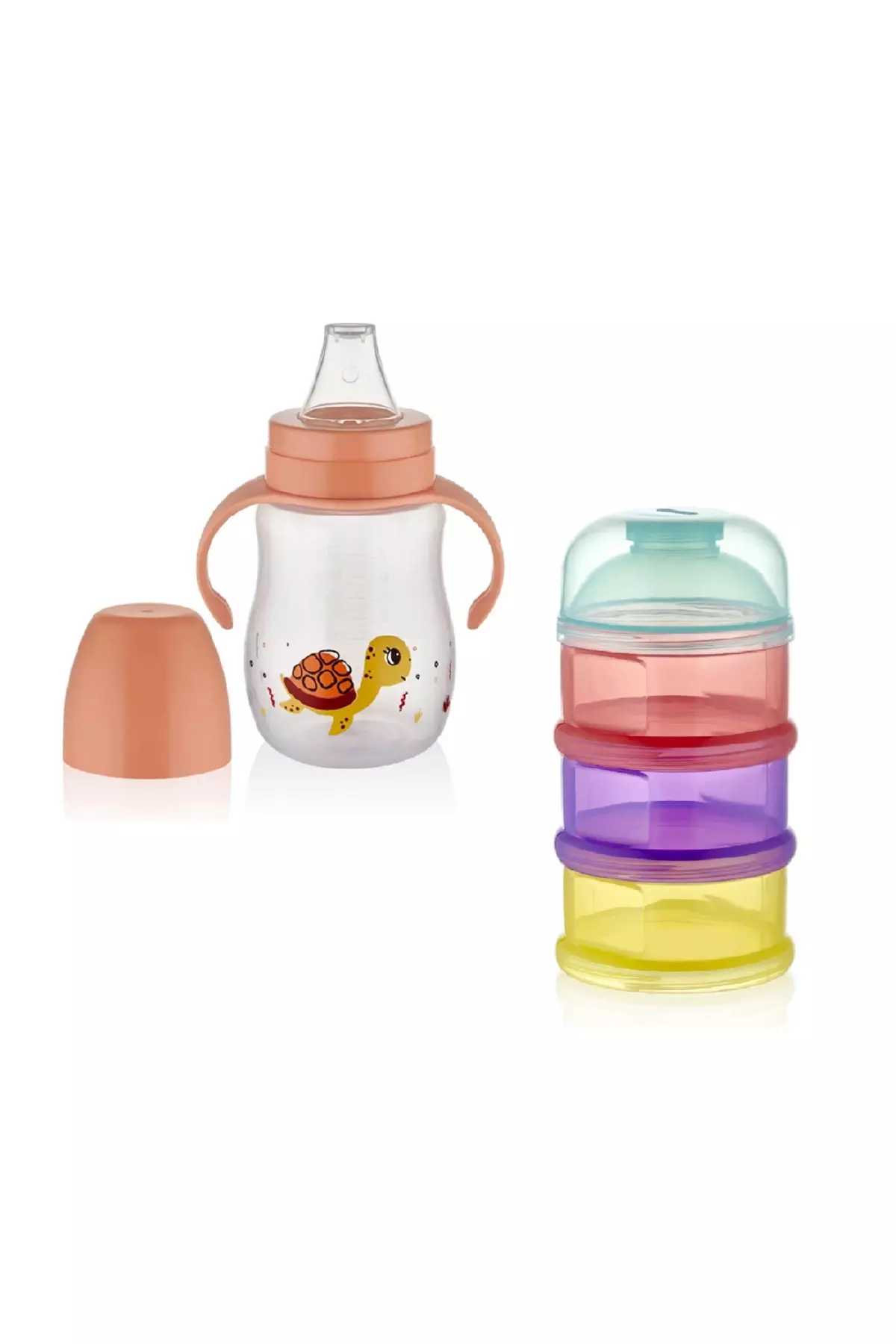 Non-dripping Water Bottle 250 ML Orange + Mixed Colored Foldable Food Bowl