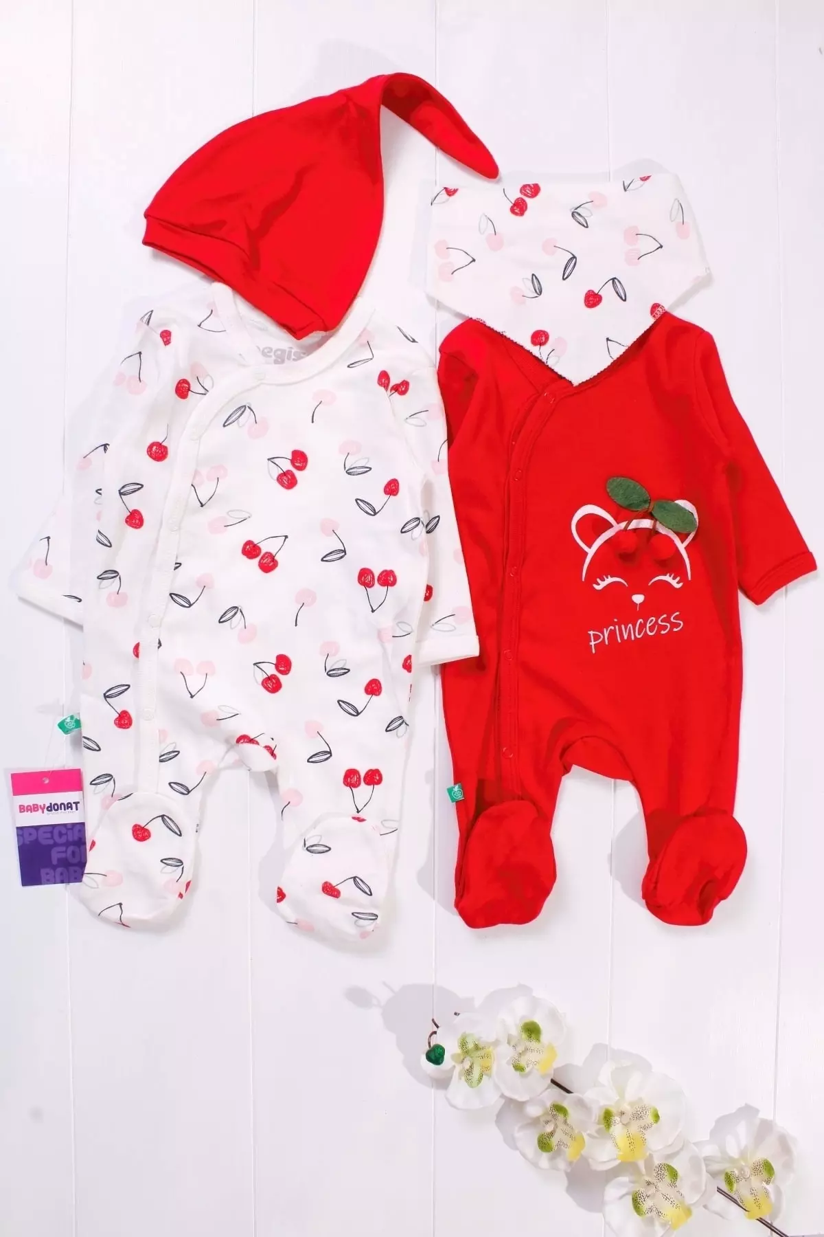 Cherry Accessorized Baby Girl 4-Piece Jumpsuit Set