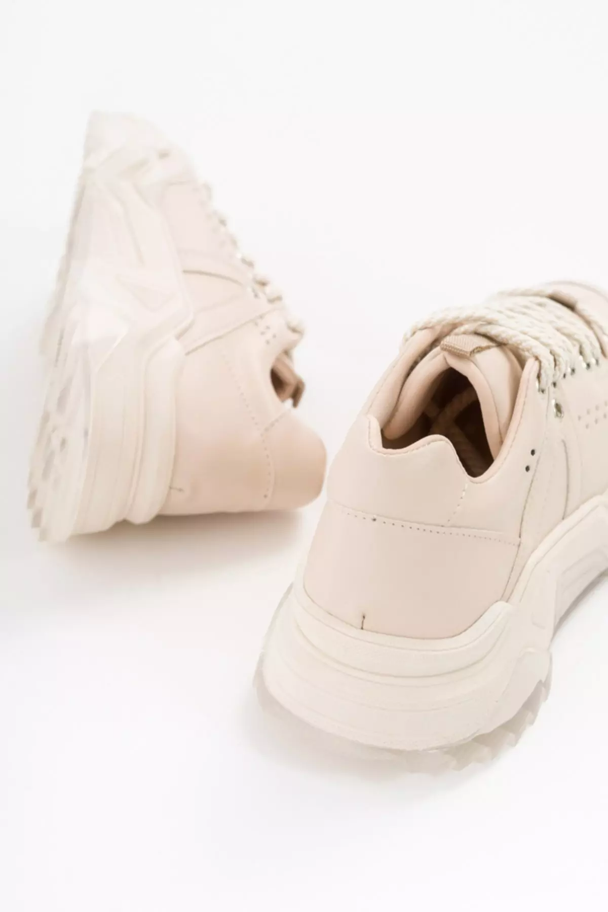 65119 Beige Leather Women's Sports Shoes