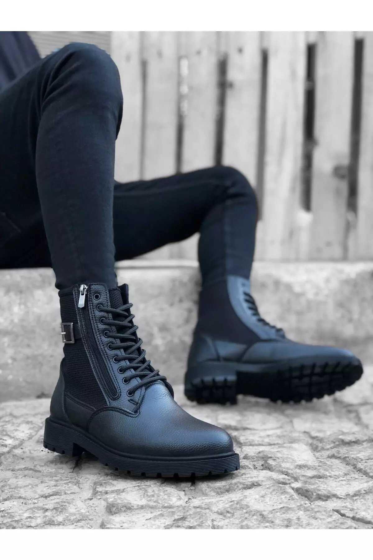 Ba0218 Side Zipper Black Men's Sporty Classic Postal Boot
