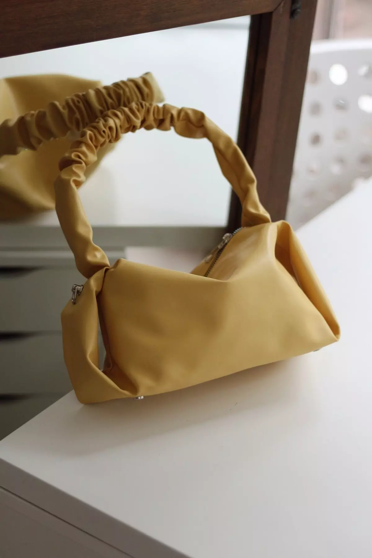 Women's Yellow Pleated Soft Shoulder Bag
