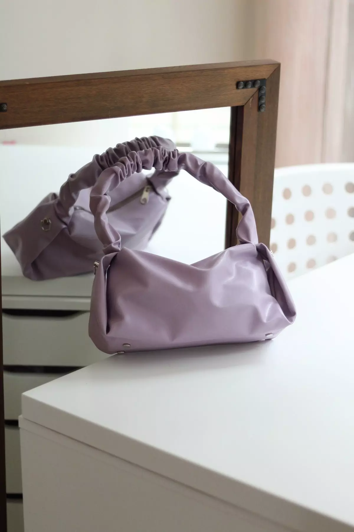 Women's Lilac Ruffled Shoulder Soft Strap Handbag
