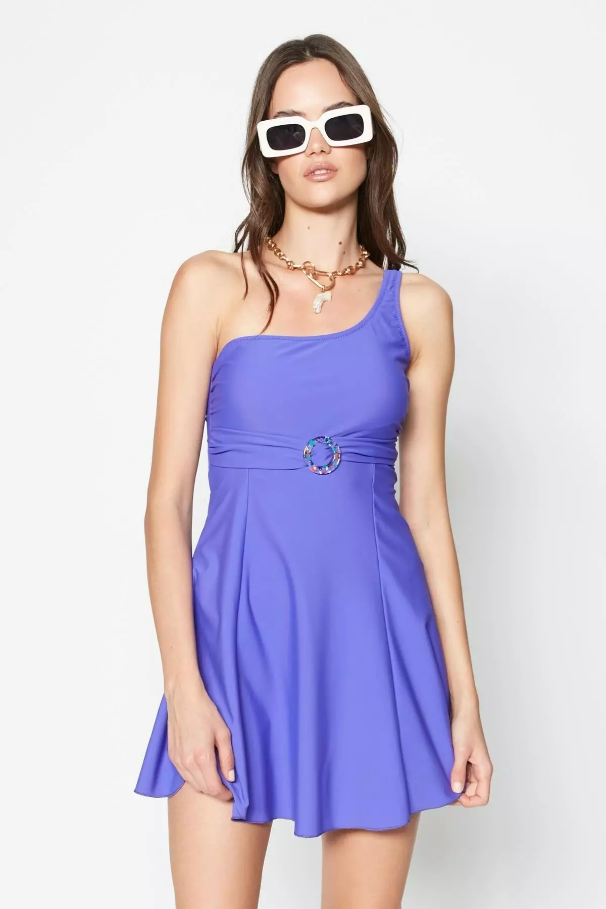 One Shoulder Dress Swimsuit 7511 Purple