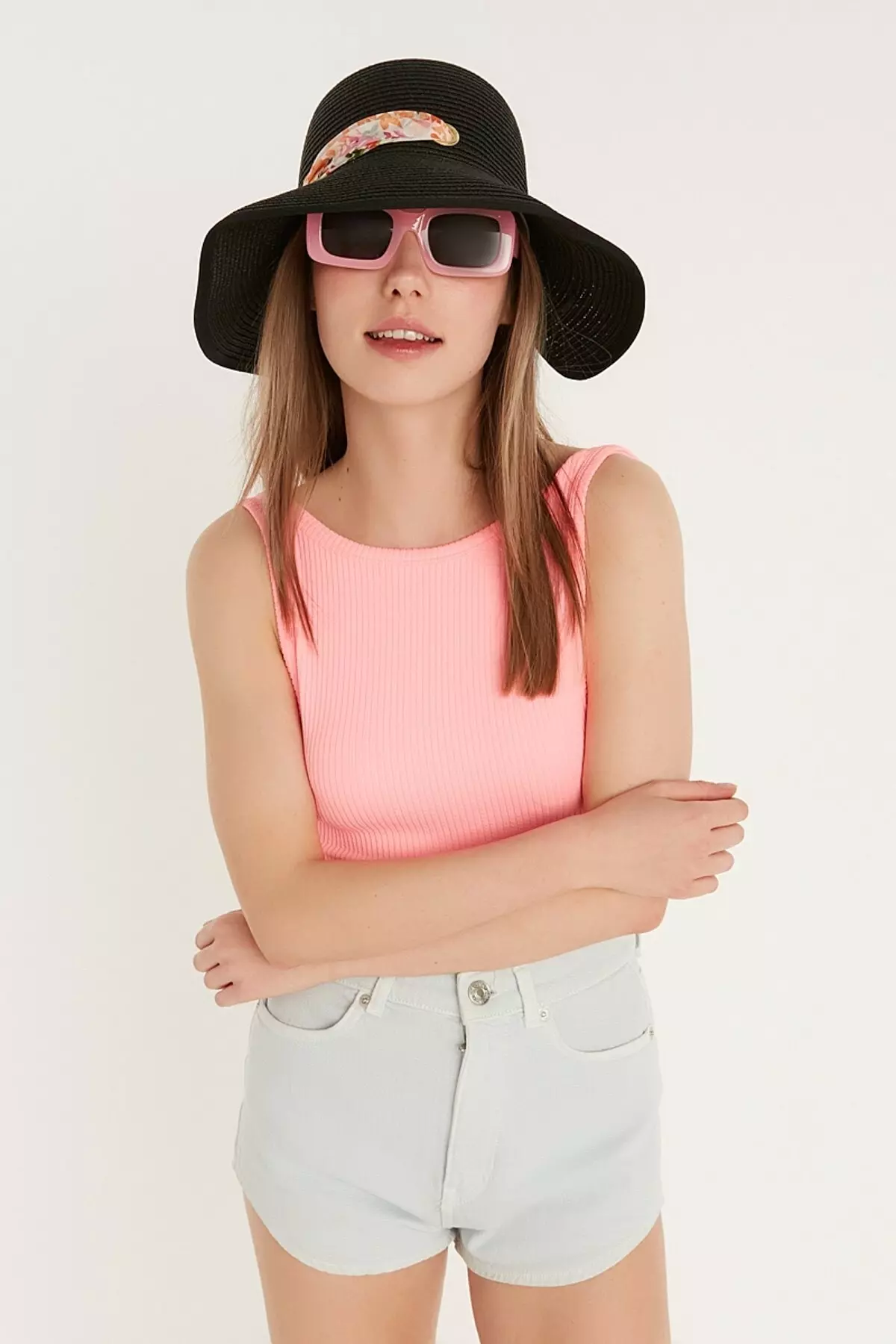 Straw Beach Hat with Brim Y8730-53 Black