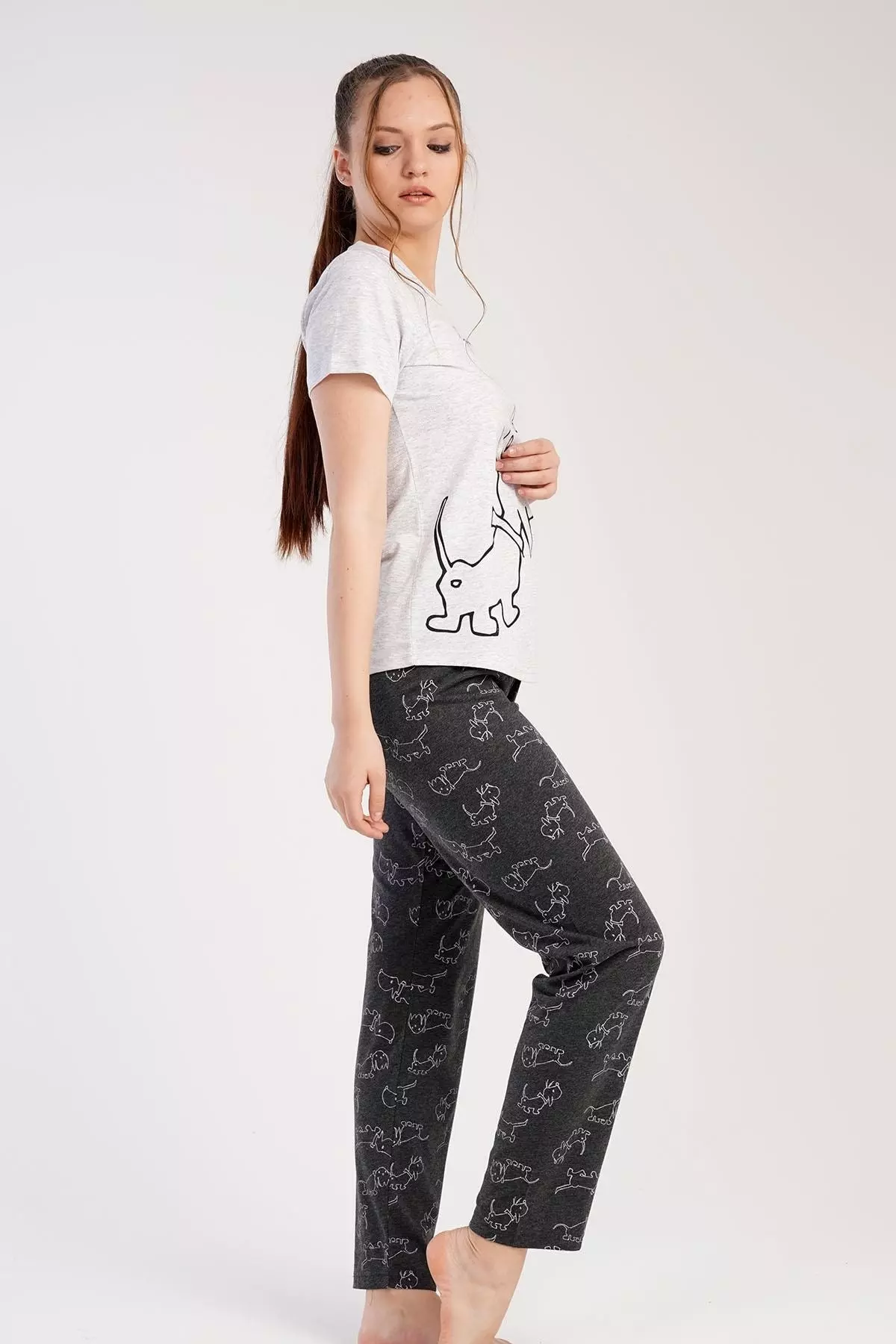 Short Sleeve Pajama Set Charcoal Melange-441023