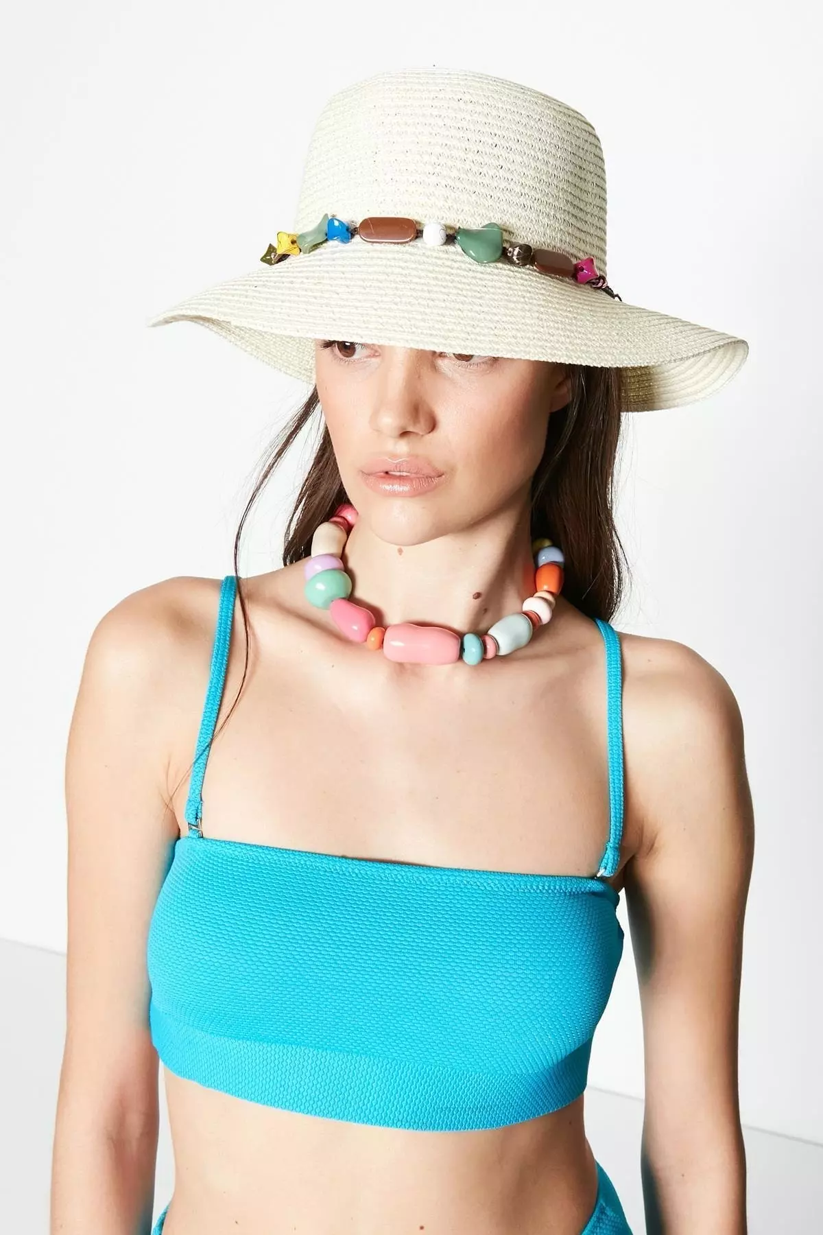 Short Edge Woven Beach Hat Y23730-50 Cream