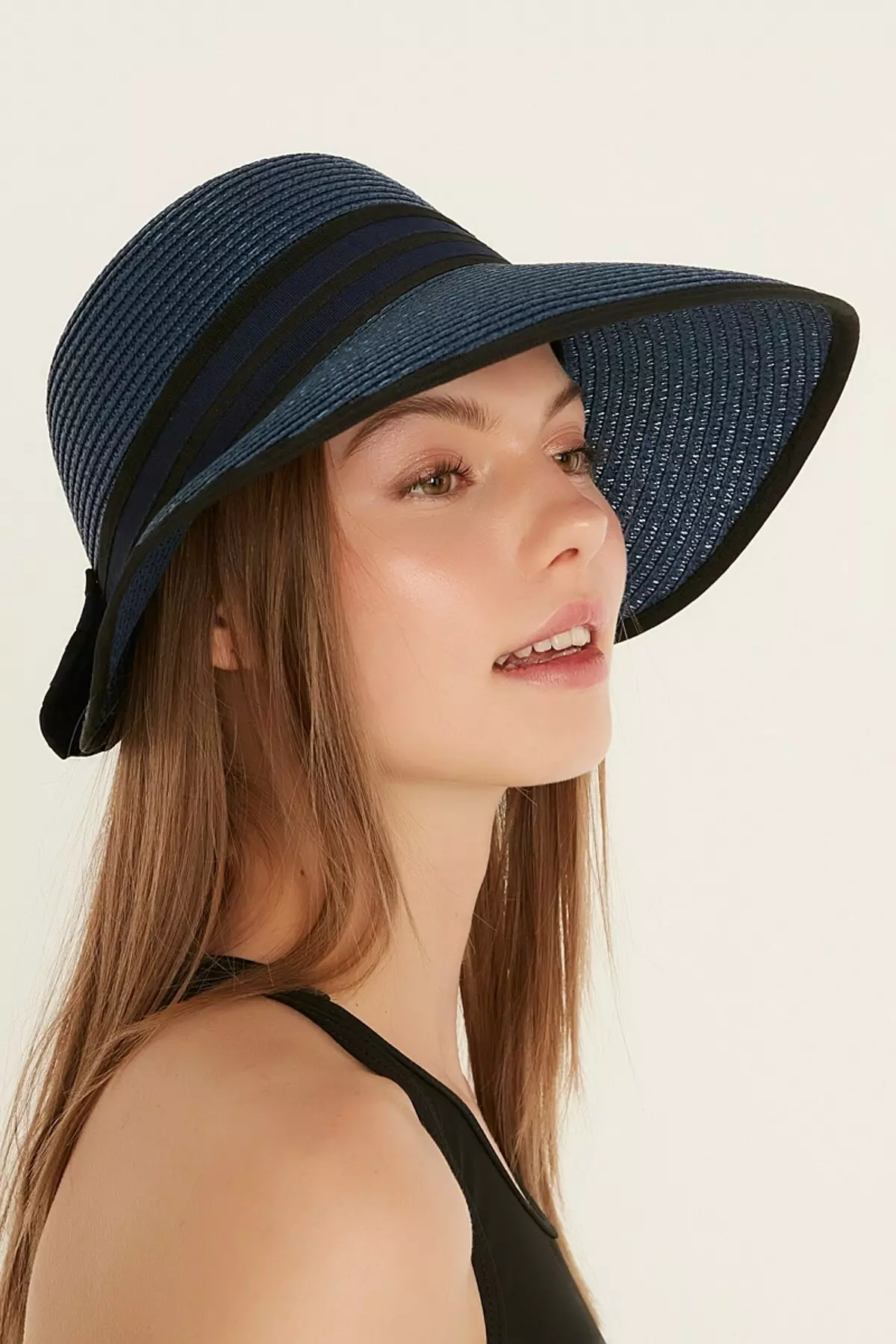 Rattan Beach Hat with Visor Y8730-63 Navy Blue