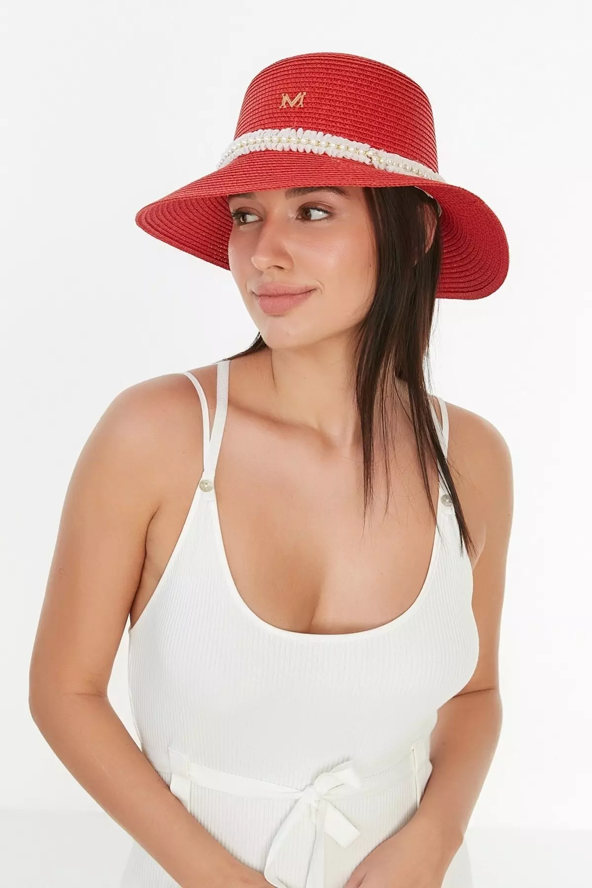 Short Brim Woven Beach Hat Y87300-37 Red