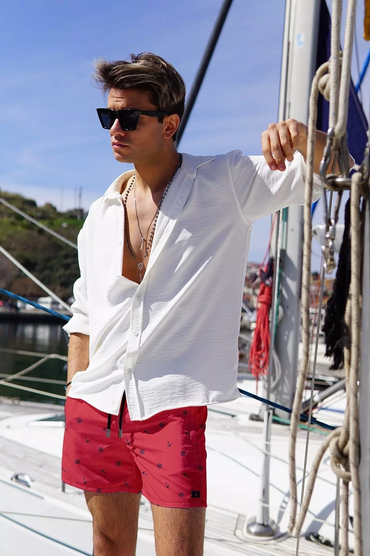 Father Son Digital Printed Sea Shorts C1101-c11015 Red
