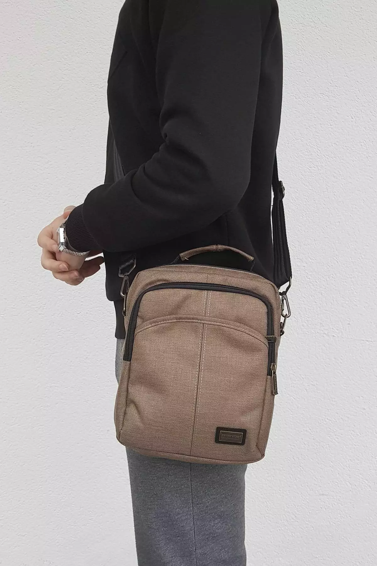 Men's Crossbody Bag Denim Fabric Beige 4977