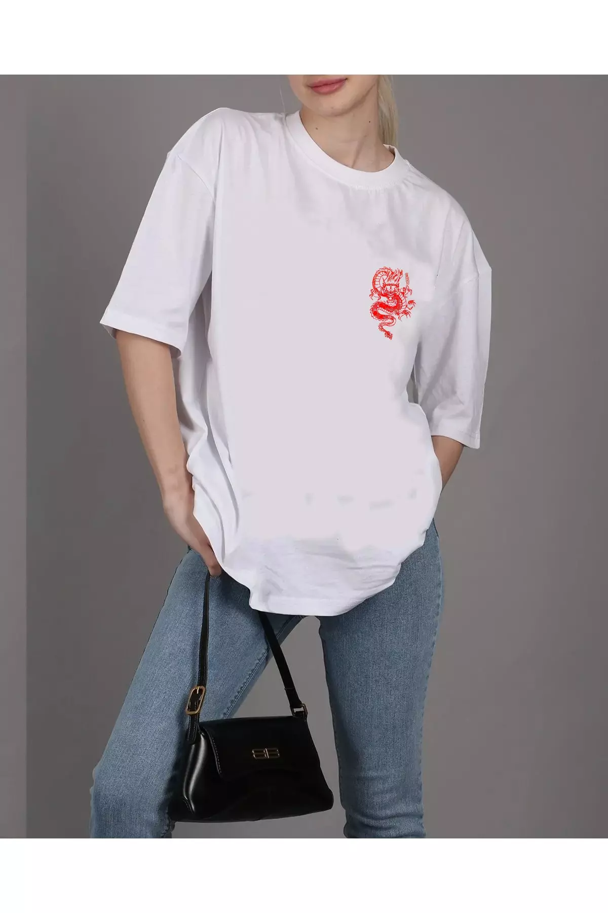 Unisex Printed Detail Loose Fit Oversize T-shirt