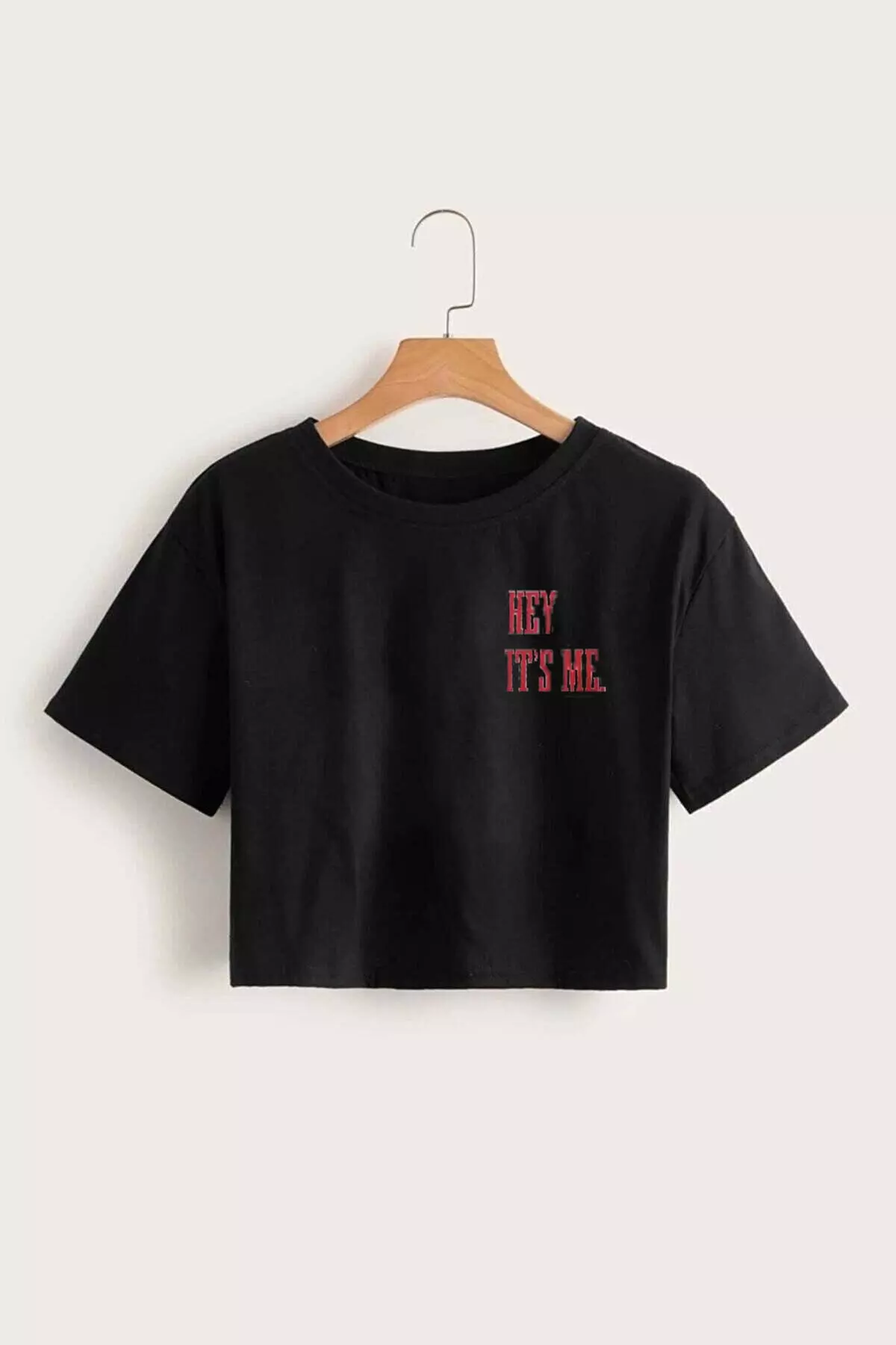 Griland Black Oversize Hey It's Me Printed Crop T-shirt