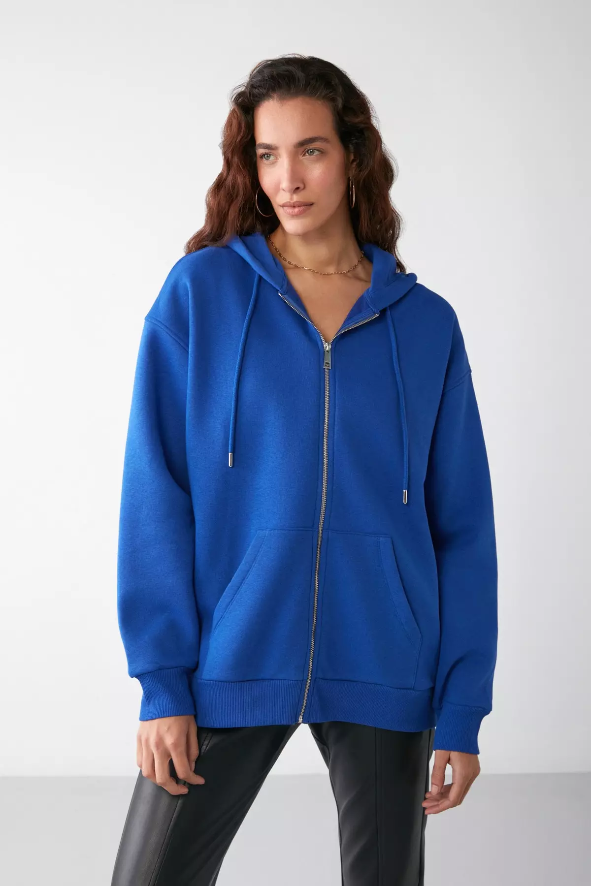 Alena Basic Oversized Denim Blue Single Sweatshirt