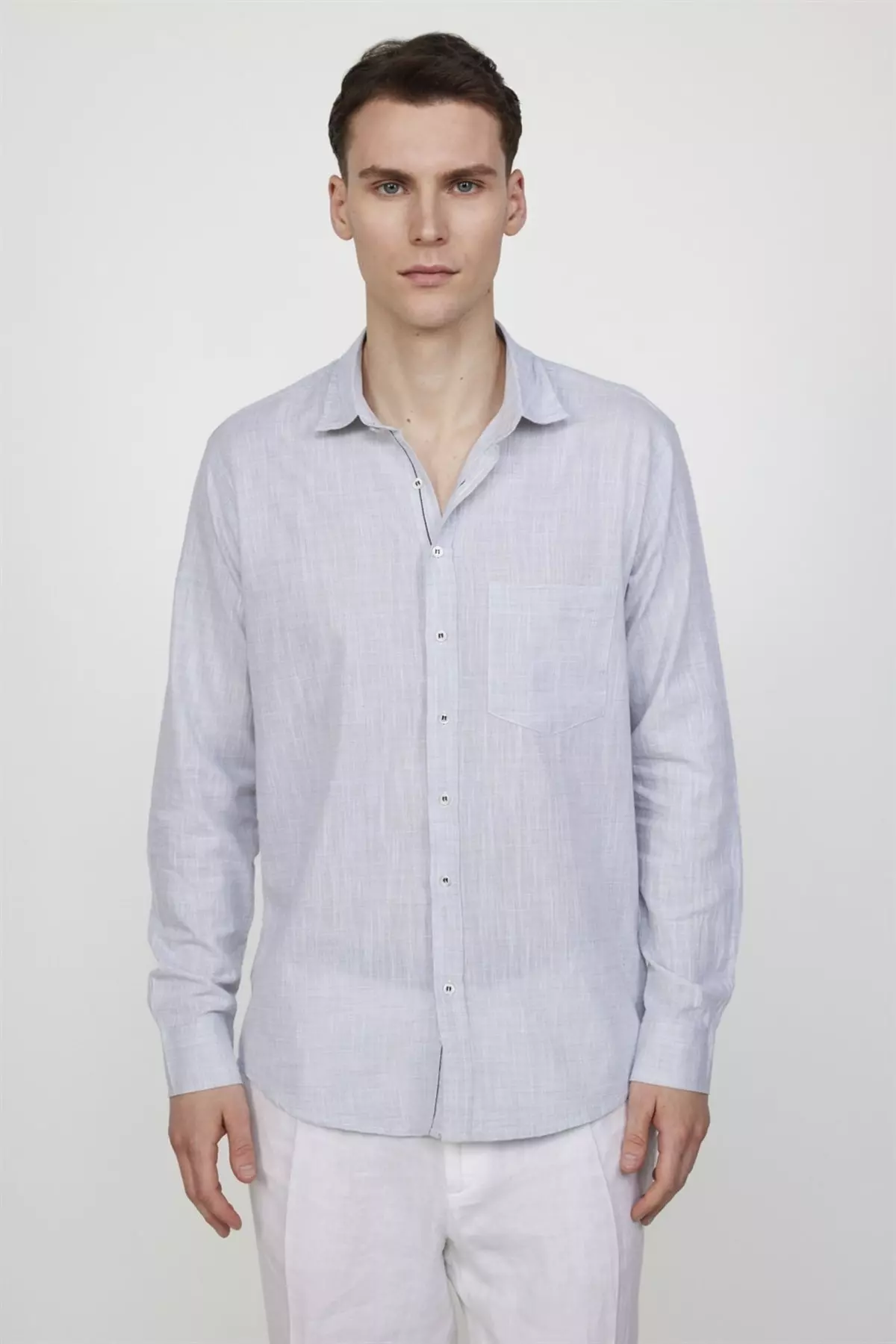 Classic Fit Long Sleeve Plain Men's Gray Shirt