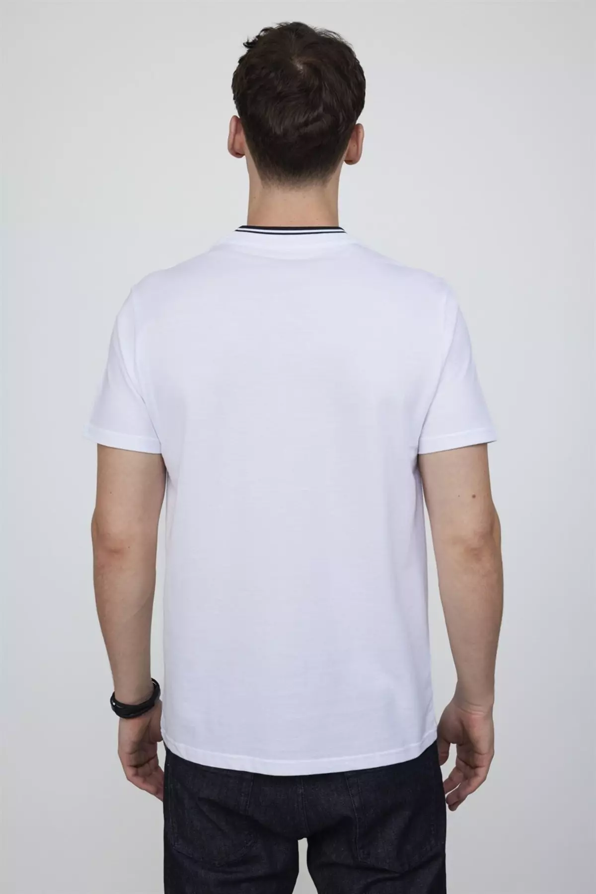 Men's Slim Fit Shawl Collar Pike Cotton White T-shirt