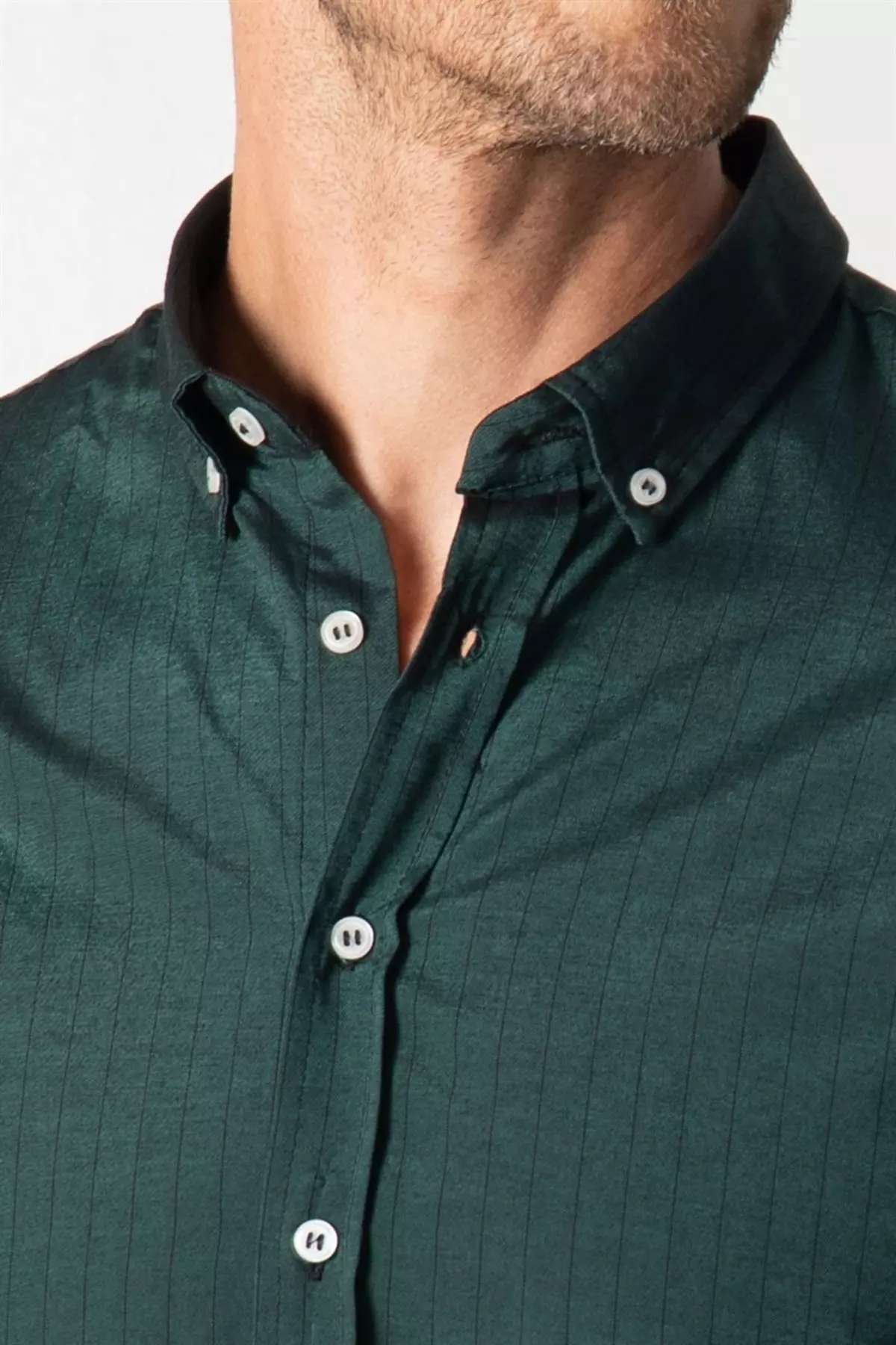 Slim Fit Long Sleeve Striped Sports Collar Poplin Men's Shirt
