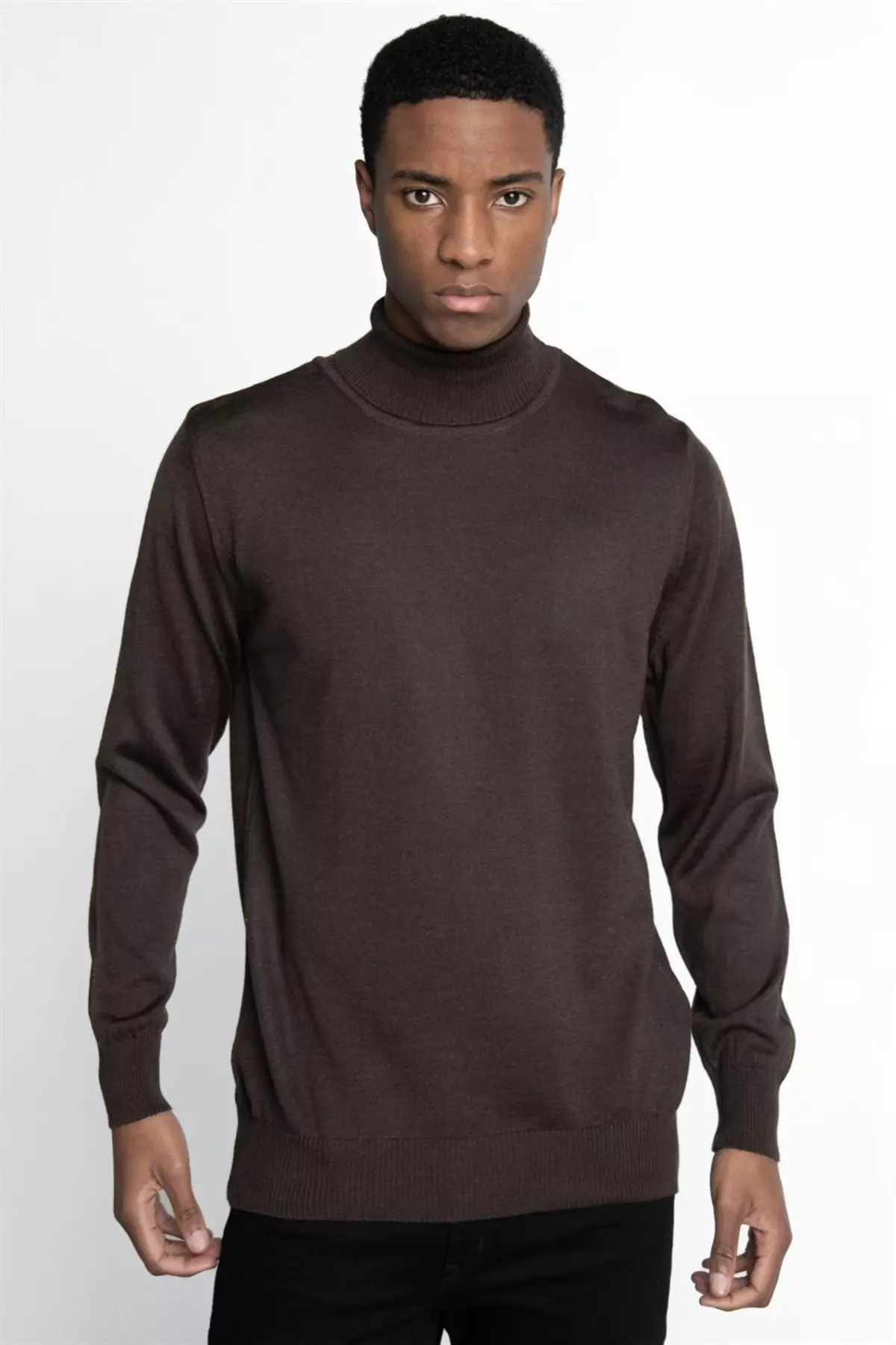 Slim Fit Narrow Cut Turtleneck Plain Wool Men's Sweater