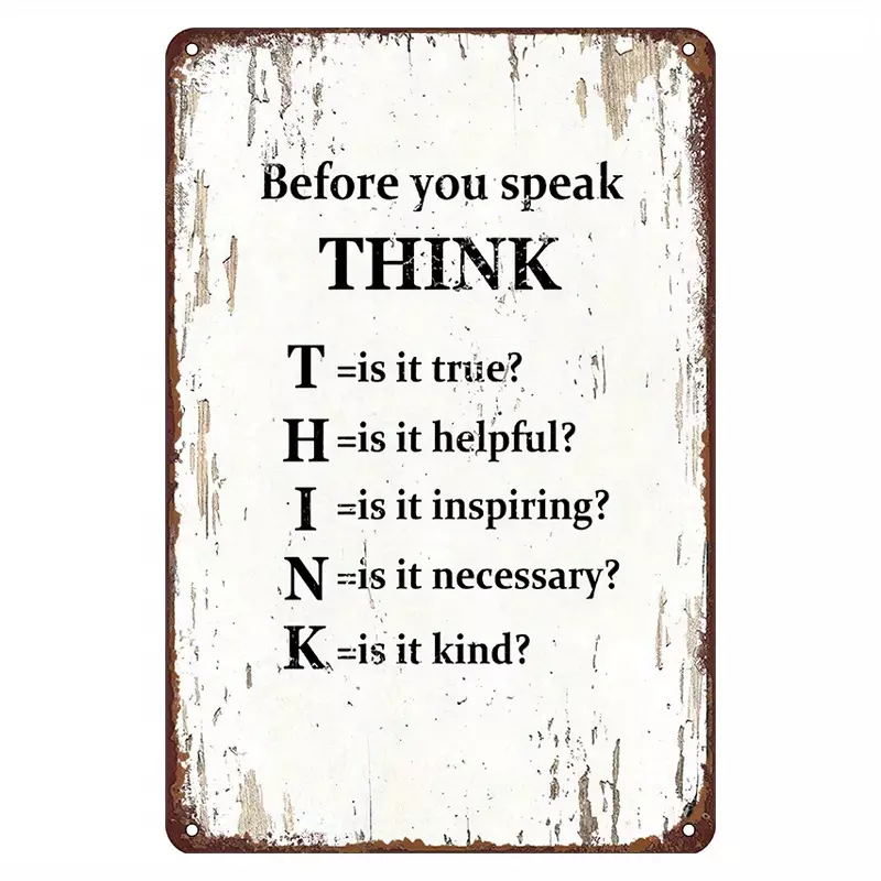 Funny Retro Metal Tin Sign - Before You Speak, Think! Perfect Wall Art for Home Decor