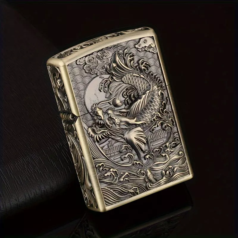 1pc Windproof Lighter, Retro Style Vintage Flip Lighter, Gift For Men And Women-Silvery