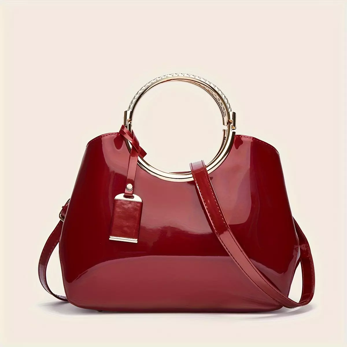 1pc, Patent Leather PU Shiny Handbag, Elegant Bridal Purse, Women's Fashion Shoulder Crossbody Bag-Blue