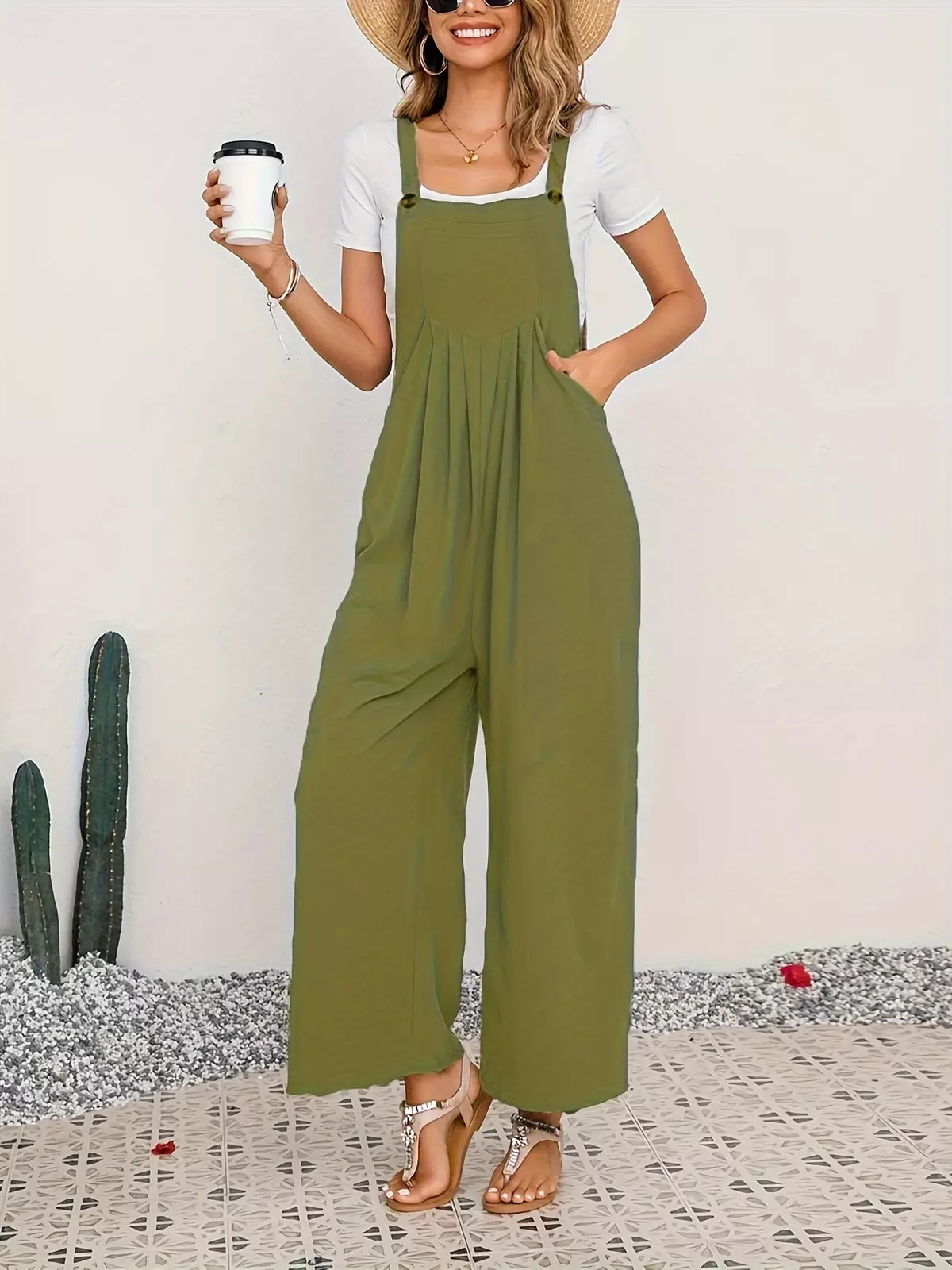 Boho Chic Sleeveless Jumpsuit - Comfort Fit with Pockets, Versatile Casual Wear for Women-pink