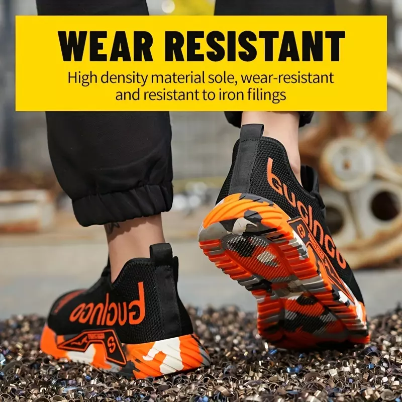 Men's Anti-Smash Non-Slip Breathable Work Safety Shoes - Trendy Design-Orange-Red