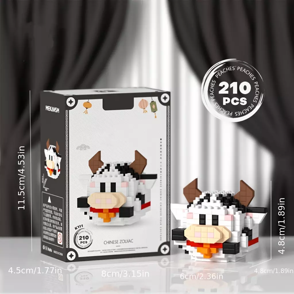 Christmas Halloween Gift, 12 Zodiac Small Animal Building Blocks Toy, Desktop Ornament Decoration
