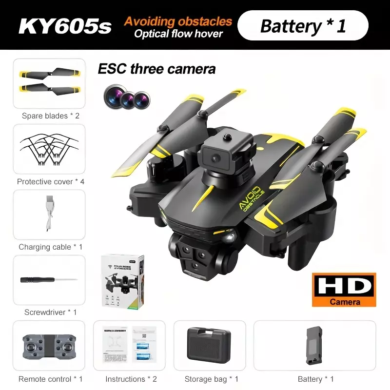 KY605pro Quadcopter UAV: Triple HD Cameras, Optical Flow Positioning, 360-Degree Obstacle Avoidance, LED Lights, One-Click Takeoff, Gift For Men Women Teenagers