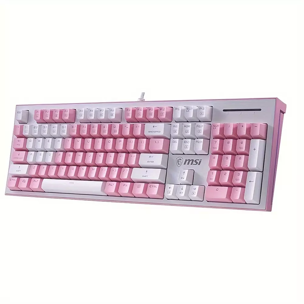 MSI GK50Z Pixel RGB USB Wired Gaming Keyboard LED Backlight Illumination 104 Keyboard, PBT Keycap (Pink/White)-pink