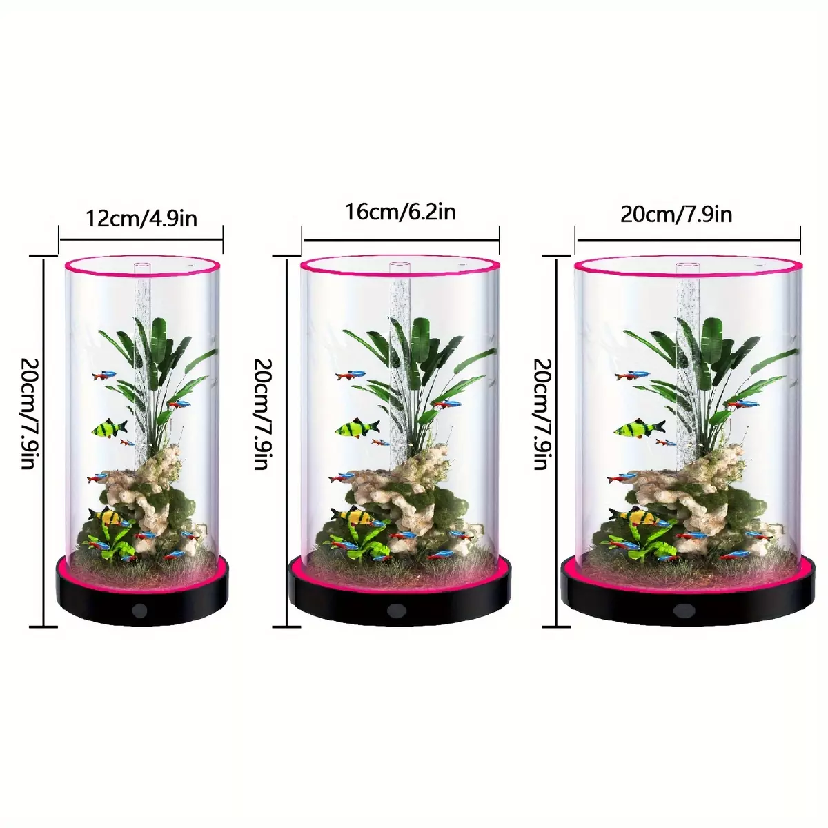1pc Simulated Ecosystem Fish Tank, Desktop Decorative Fish Tank, Incubation Fish Tank, Fish Tank With Colorful Night Light And Artificial Landscape