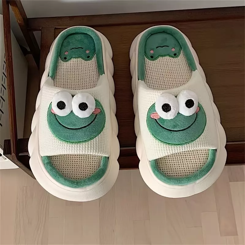 Comfy Men's Frog Cartoon Plush Slippers - Lightweight, Breathable, Non-slip Sole for Indoor Relaxation