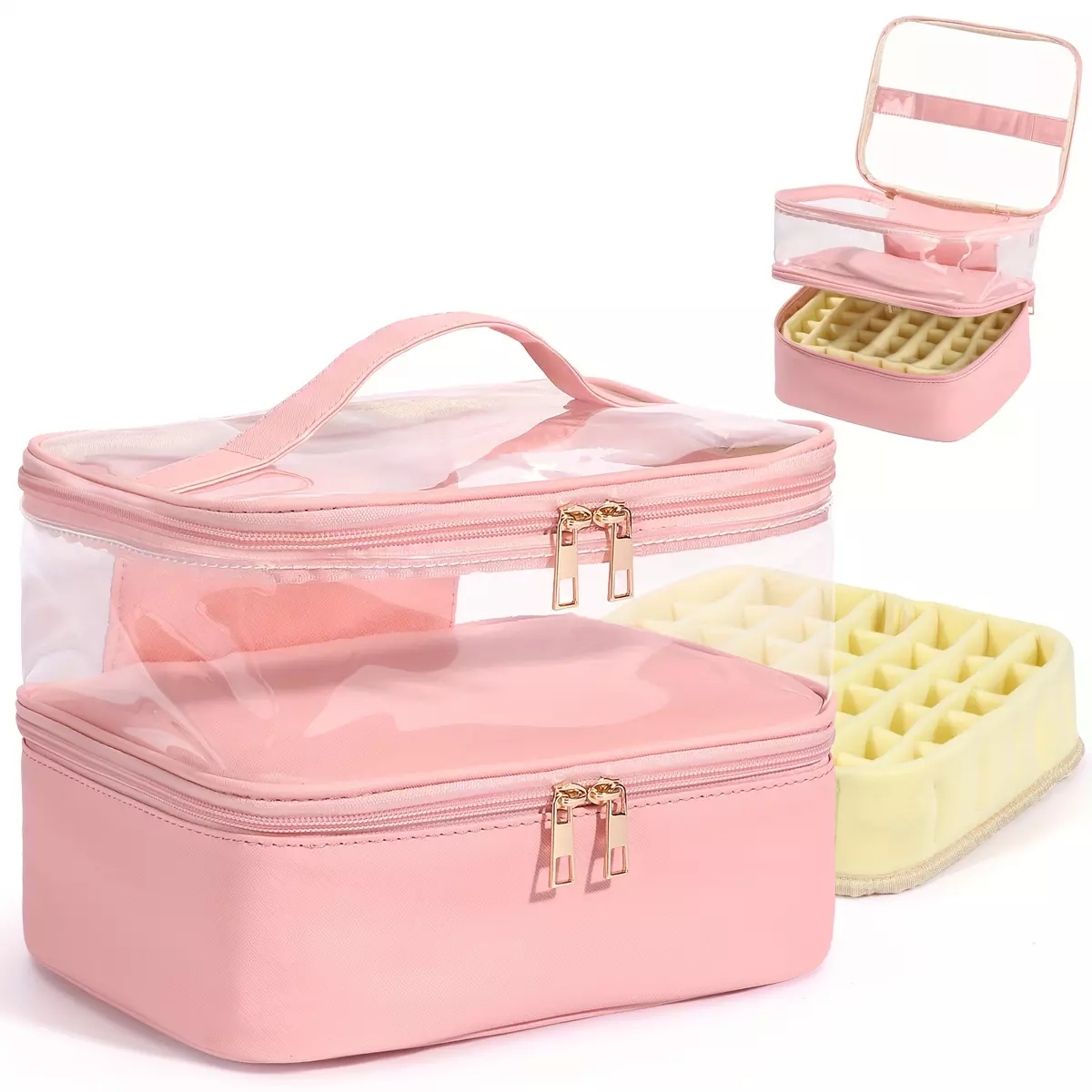 Double-Layer Nail Polish Organizer and Dryer Case - Holds 42 Bottles - Travel-Friendly - Perfect Gift for Men and Women-Pink
