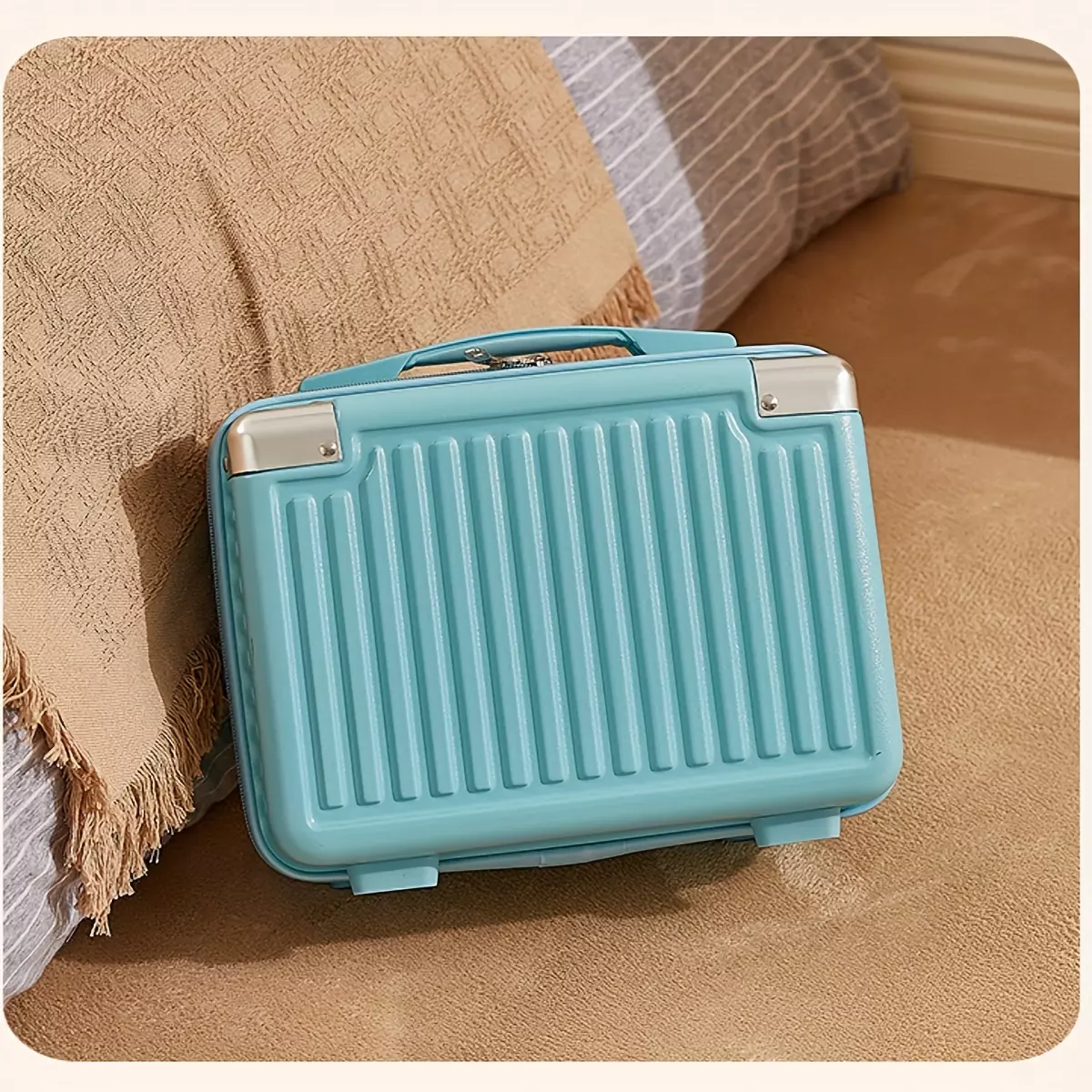 Stylish Candy-Colored Makeup Suitcase with Striped Design - Ideal for Travel and Organizing Your Cosmetics-Pink