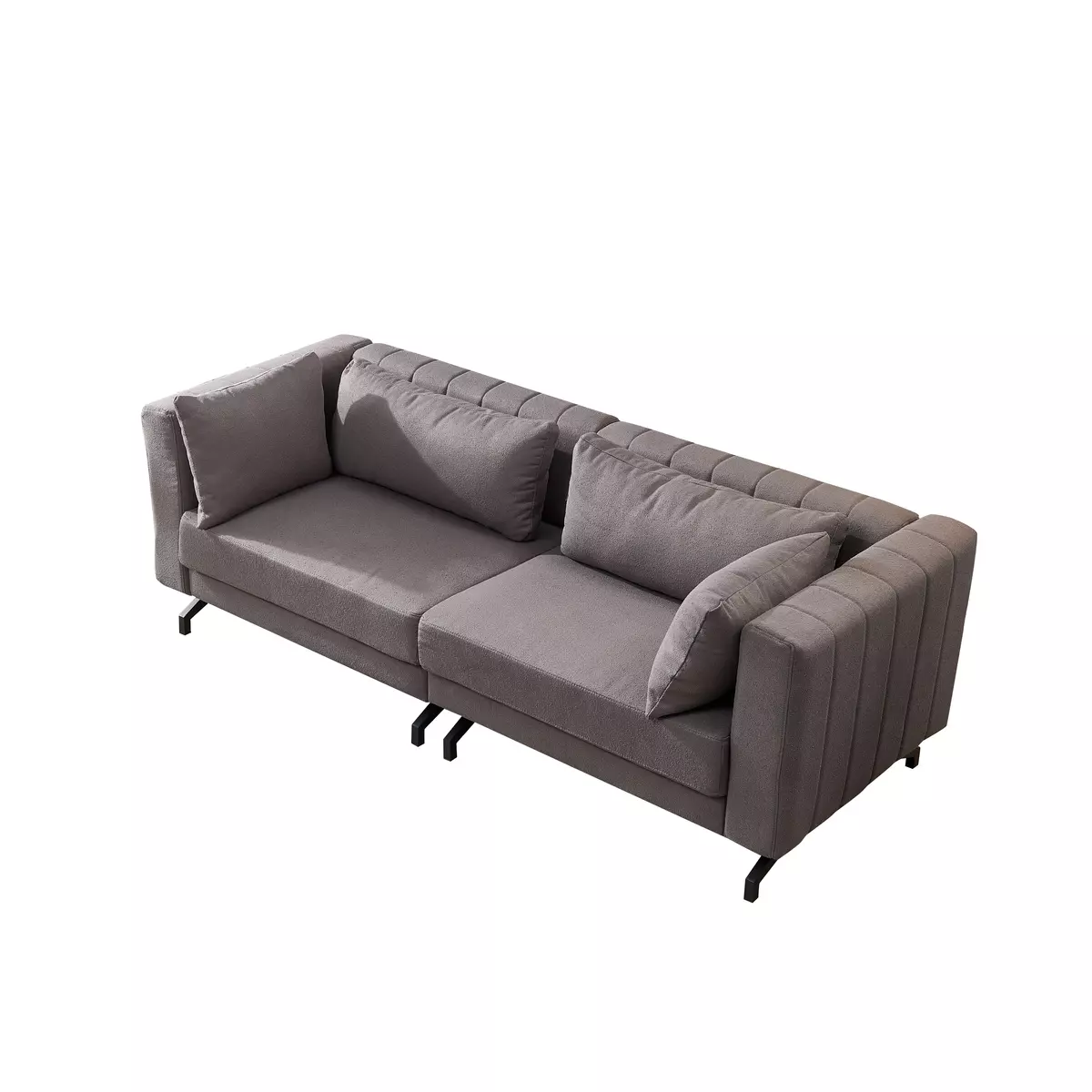 1pc Mid-Century Modern 3-Seater Sofa For Living Room, 86-Inch Grey Upholstered Couch With Metal Legs, Wood & Polyester Construction