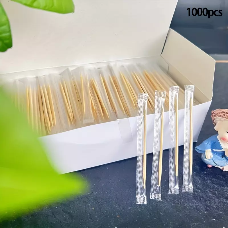 1000pcs/pack Independently Packaged Disposable Bamboo Toothpicks, Portable Bamboo Stick, Household Banquet Bamboo Toothpicks