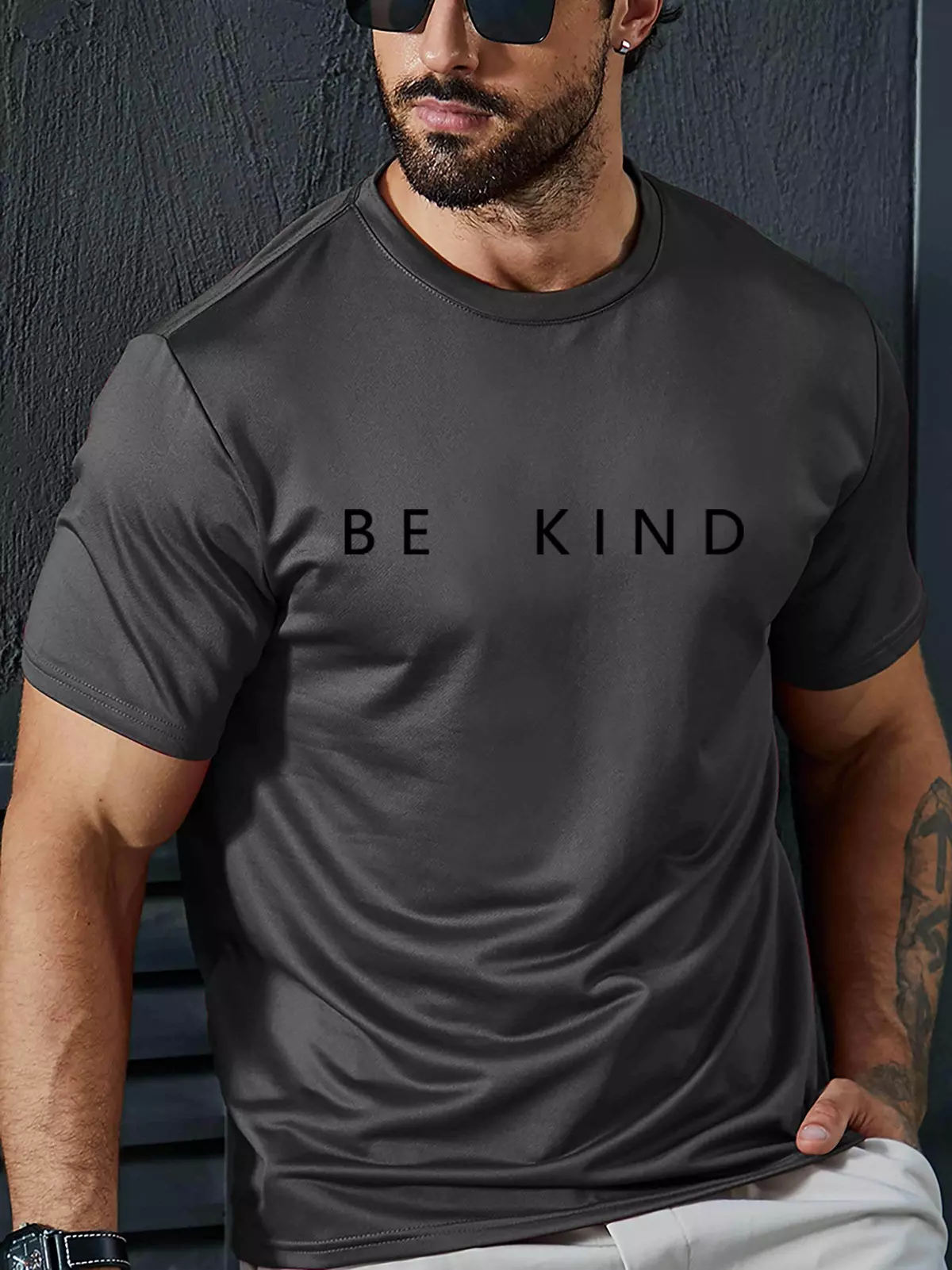 Be Kind Print T Shirt, Tees For Men, Casual Short Sleeve T-shirt For Summer-Graphite Color