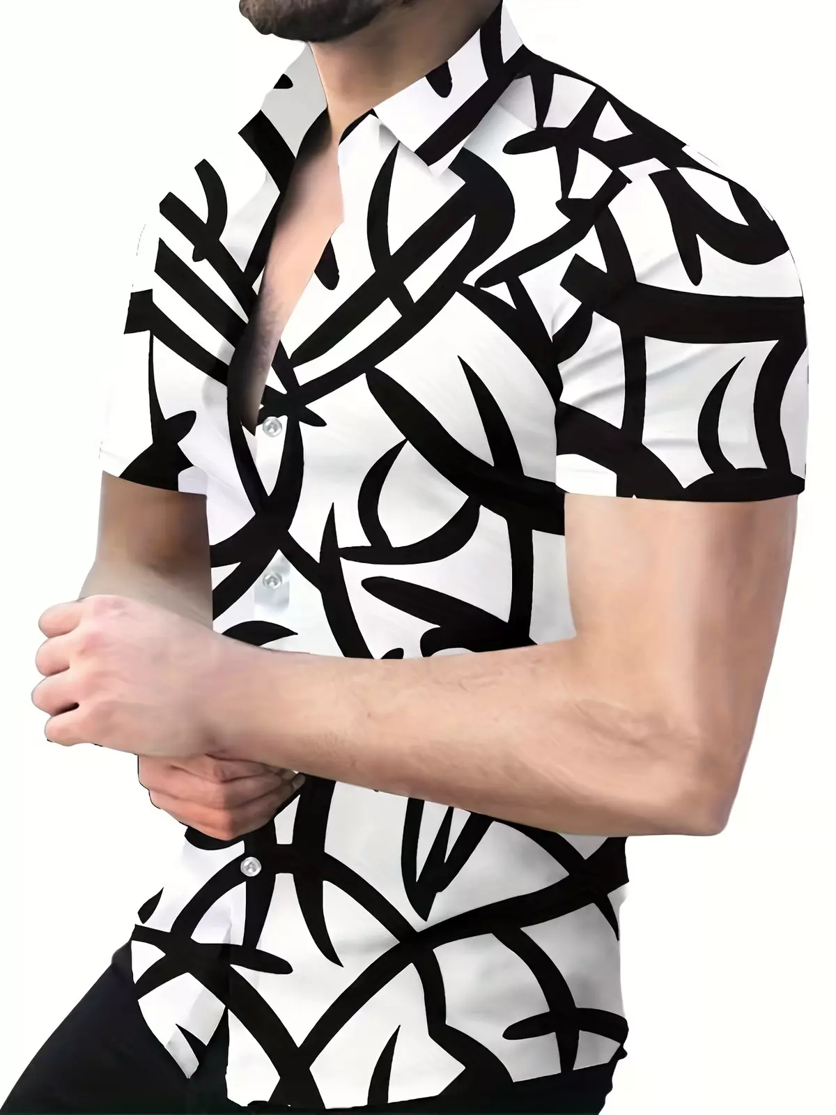 Men's Casual Summer Shirt with Stylish Print - Regular Fit, Easy-Care, 100% Polyester, Lapel Collar Design-Sky Blue