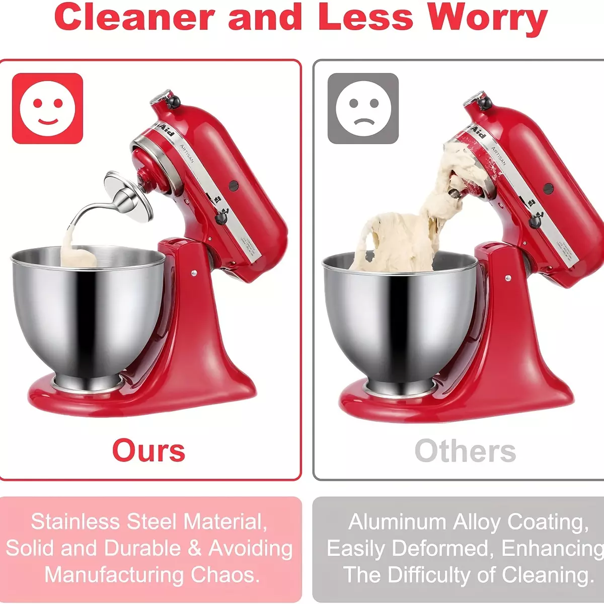 Suitable For Kitchenaid Stainless Steel And Face Hooks, 4.5 And 5 Quarts Stainless Steel And Face Hooks, Compatible With For Kitchenaid Artisan 5KSM125, 5KSM150, 5KSM175, 5KSM7580, KSM150, RRK150, K45, K45SS Dishwasher (excluding Machine/mixer)