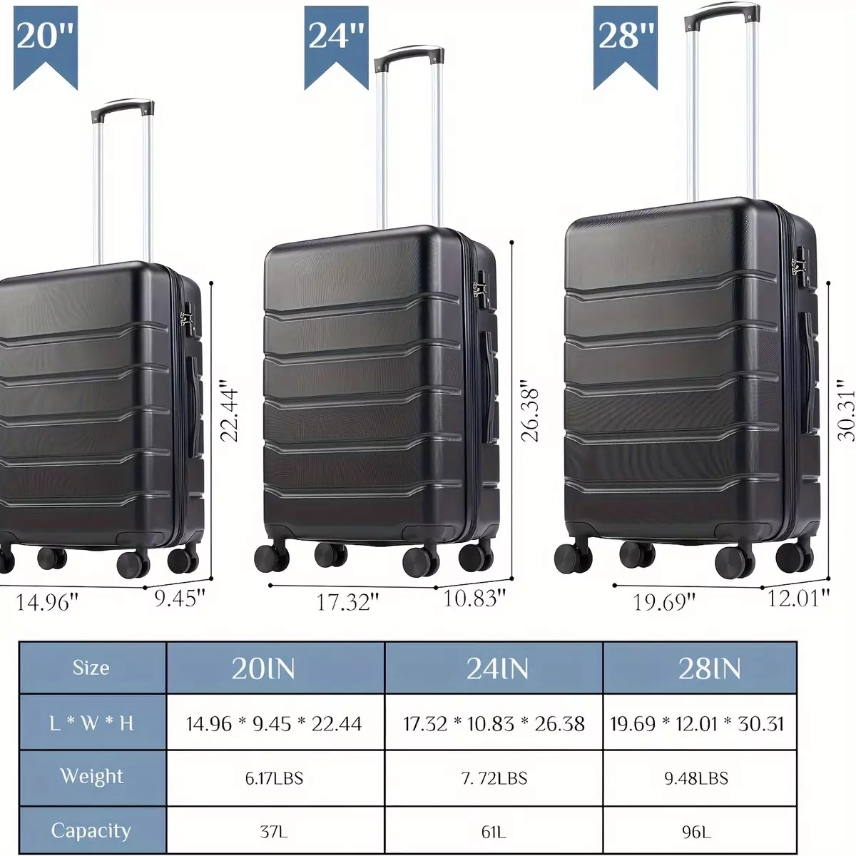Portable Luggage Suitcase With TSA Lock, Carry OnLightweight Trolley Case, Travel Case With Double SpinnerWheels-Black