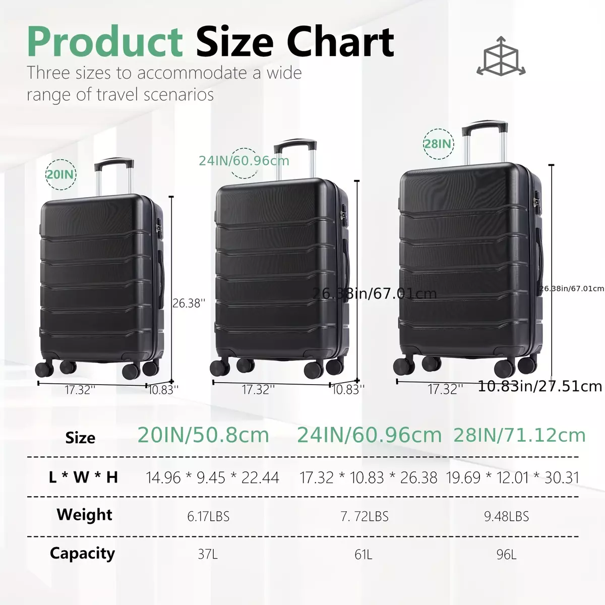 Luggage, Expandable Hardside Suitcase, Hard Shell ABS Durable Lightweight Travel Luggage with TSA Lock and Spinner Wheels