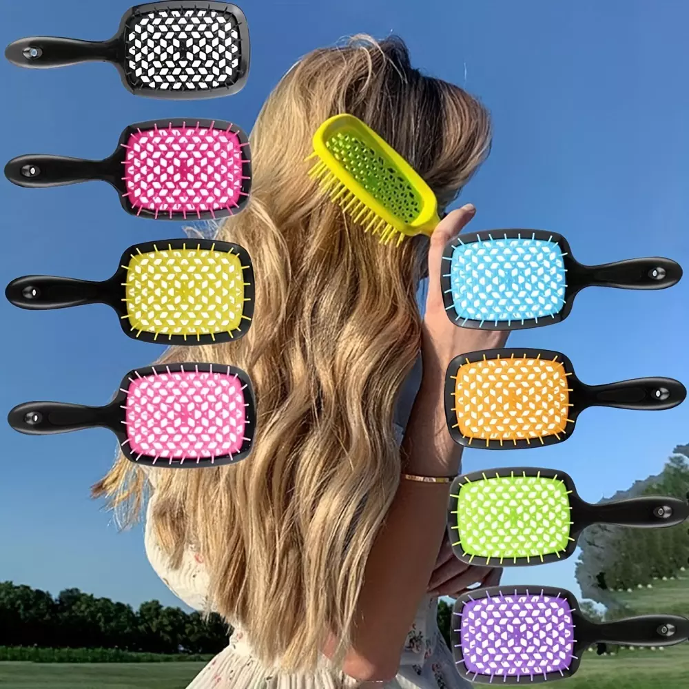FlexiGlide ScalpJoy: Wet & Dry Gentle Detangling Hair Brush with Scalp-Massaging Bristles for Healthy, Shiny Hair-Purple