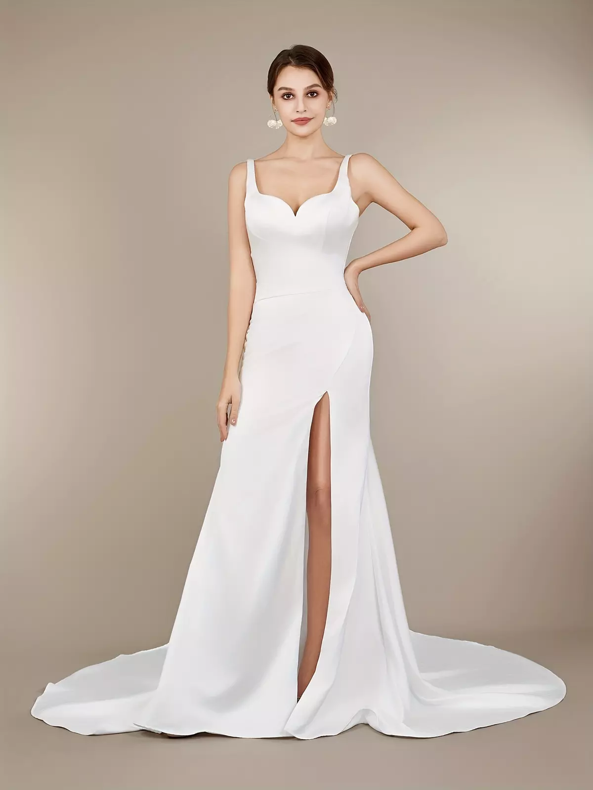 Sweetheart Neck Split Tank Dress, Elegant Solid Backless Pleated Sleeveless Floor Length Dress, Women's Clothing