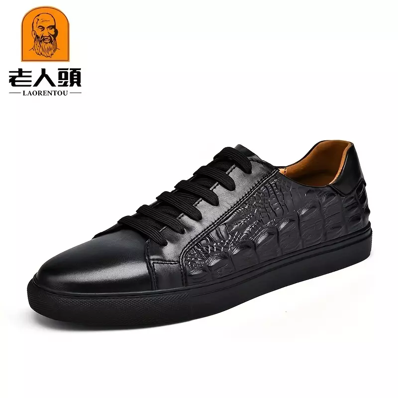 LAORENTOU Men's Leather Skate Shoes - Trendy, Wear-Resistant, Non-Slip Casual Shoes for Youth-Graphite Color