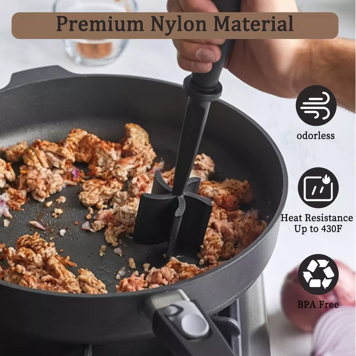 Versatile Non-Stick Meat Chopper & Masher: Heat-Resistant, Durable Nylon for Easy, Efficient Cooking – Perfect Kitchen Companion-Red