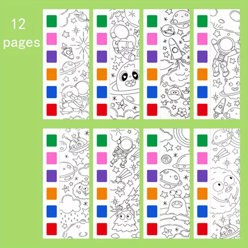 Kid's Holiday-Themed Watercolor Coloring Books -12pc Set with Paint Pens, Educational Art Gift