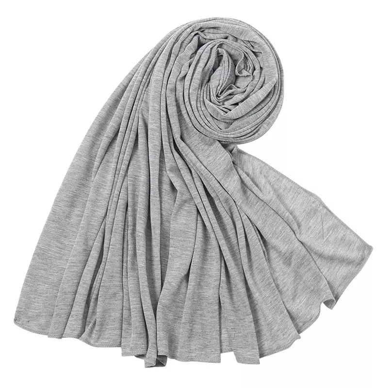 Solid Color Jersey Hijab Women Thin Breathable Scarf Long Stretch Windproof Sunscreen Shawl-Light Khaki