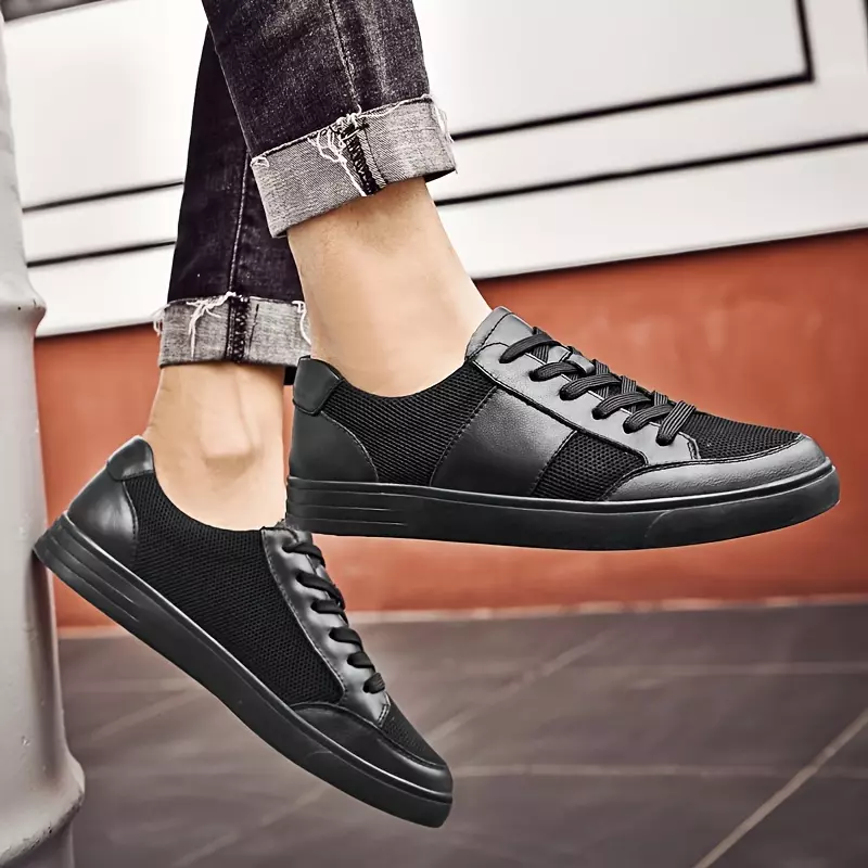 LAORENTOU Men's Solid Colour Low Top Skate Shoes, Comfy Non Slip Casual Breathable Sneakers For Men's Outdoor Activities-White