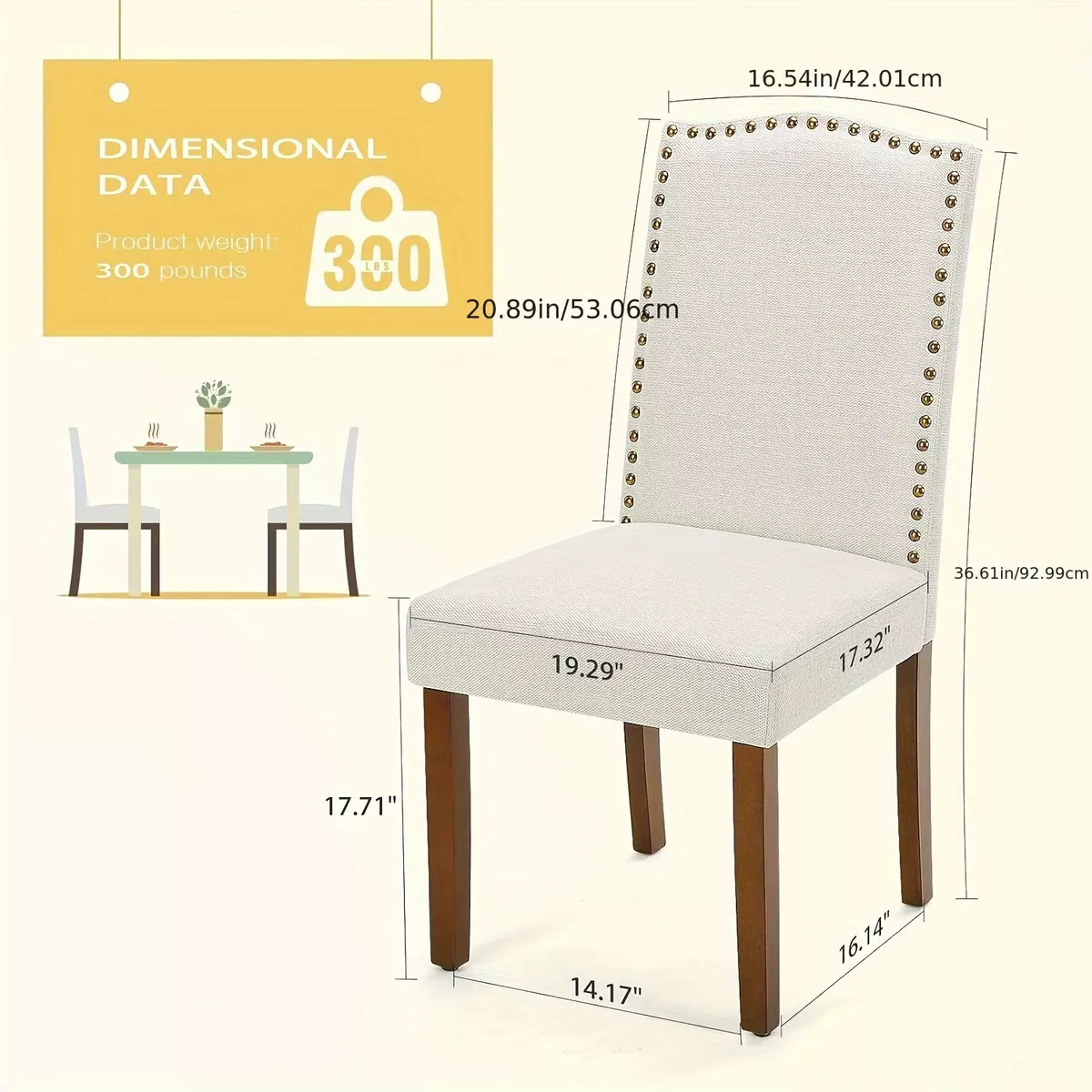 2pcs/4pcs/6pcs Dining Chair, Modern Upholstered Fabric Dining Chair With Wood Legs And Nailhead Trim, Mid-Century Style Dinner Chair For Kitchen, Elegant Chair For Restaurant-Beige